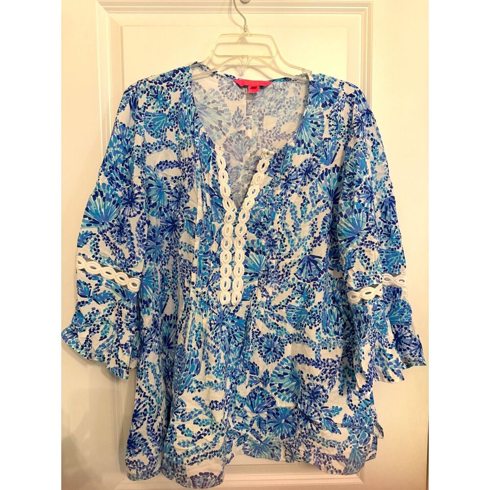 Lilly Pulitzer Blue & White Print Tunic Top – Women’s XL